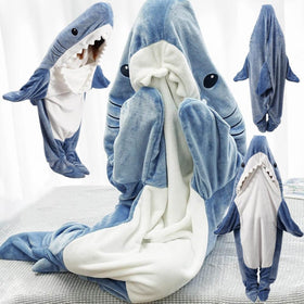 Gudina Shark Blanket Hoodie mouth view showing shark mouth illusion for fun.