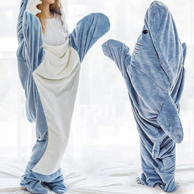 Gudina Shark Blanket Hoodie being worn for warm, playful evenings.