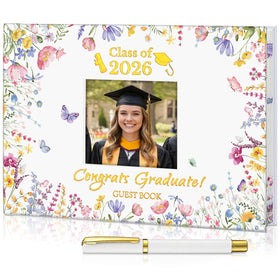 Gueevin graduation guest book cover with floral pattern for a stylish keepsake