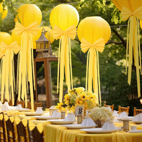 Gueevin pasta bow paired with crepe paper for backdrop effect