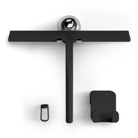 GÜTEWERK silicone shower squeegee with matte black finish for streak-free glass cleaning.