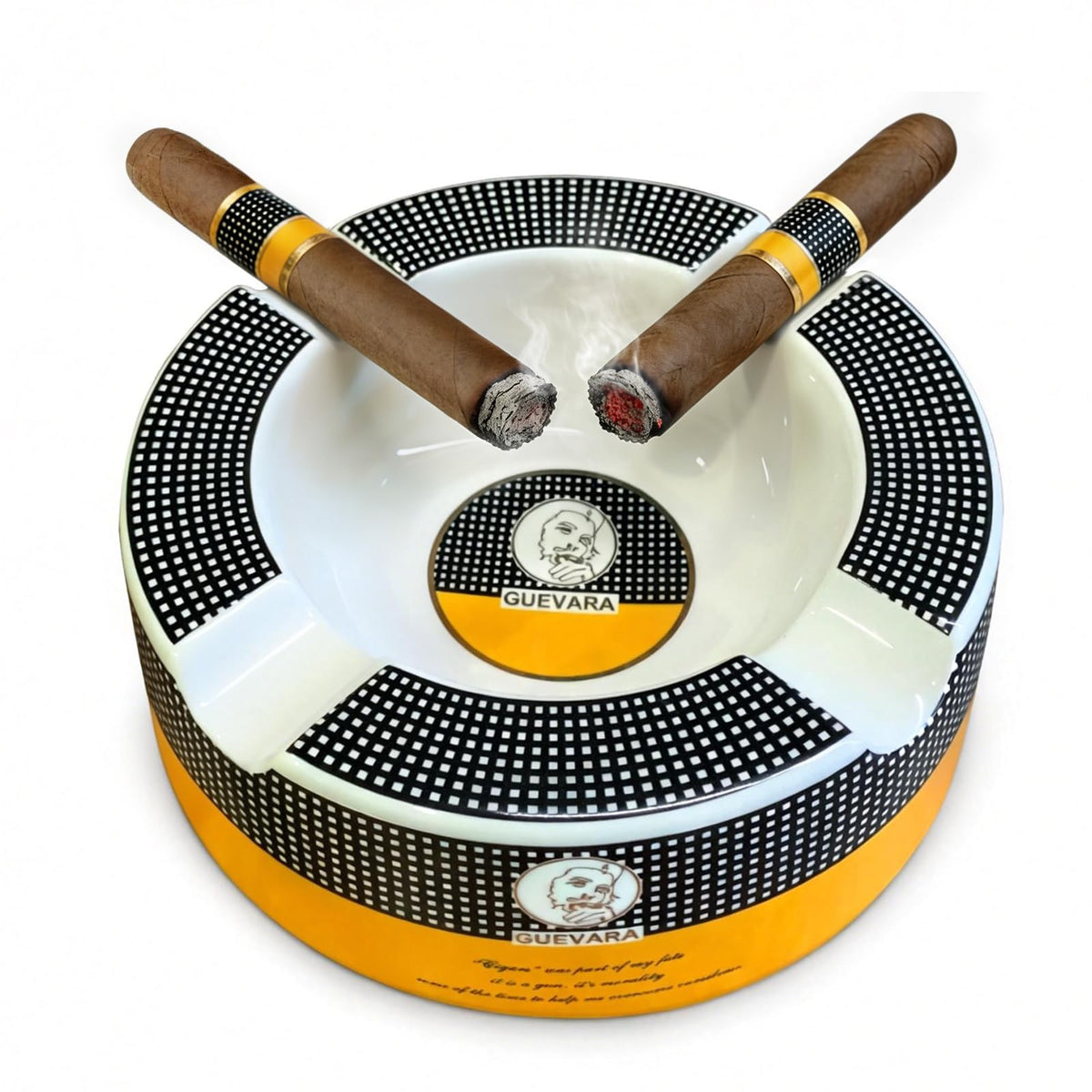 GUEVARA cigar ashtray round 8-inch with four rests for outdoor use.