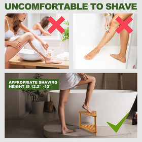 GUGIGIP bamboo corner shower stool two-tier-design offers foot rest and storage.