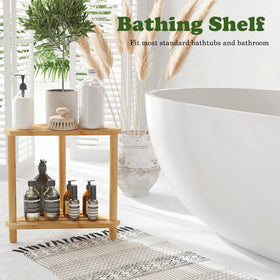GUGIGIP bamboo corner shower stool waterproof design resists moisture for lasting bathroom use.