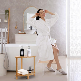 GUGIGIP bamboo shower stool features a sturdy durable frame
