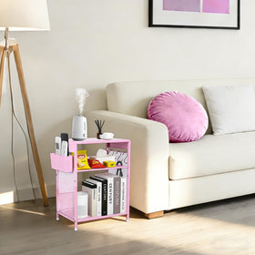 Gugsey Pink Small Nightstand adjustable tray reveals customizable height for different uses