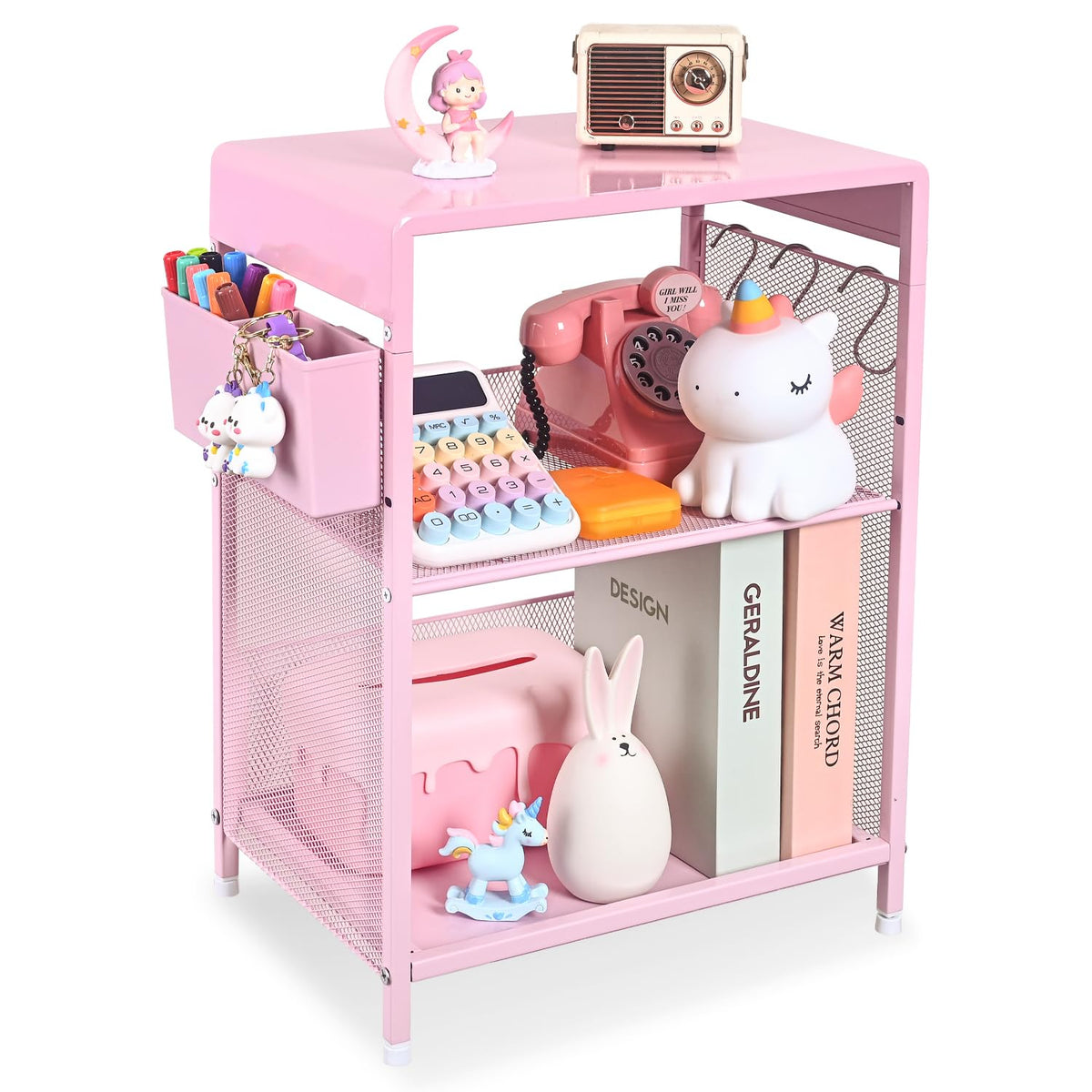 Gugsey Pink Small Nightstand front view showing compact design for easy reach and space efficiency