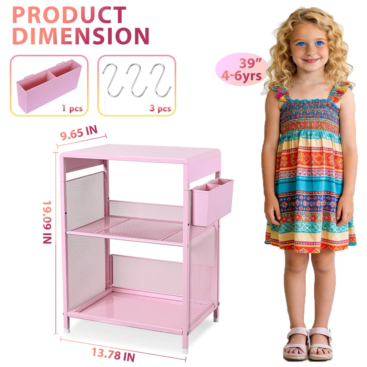 Gugsey Pink Small Nightstand side view highlighting slim profile for dorms and bedrooms