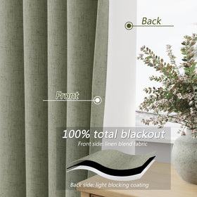Sage green curtains in a bedroom setup for a calm retreat
