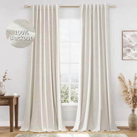 Guken Cream blackout linen curtains front view for privacy and room darkening