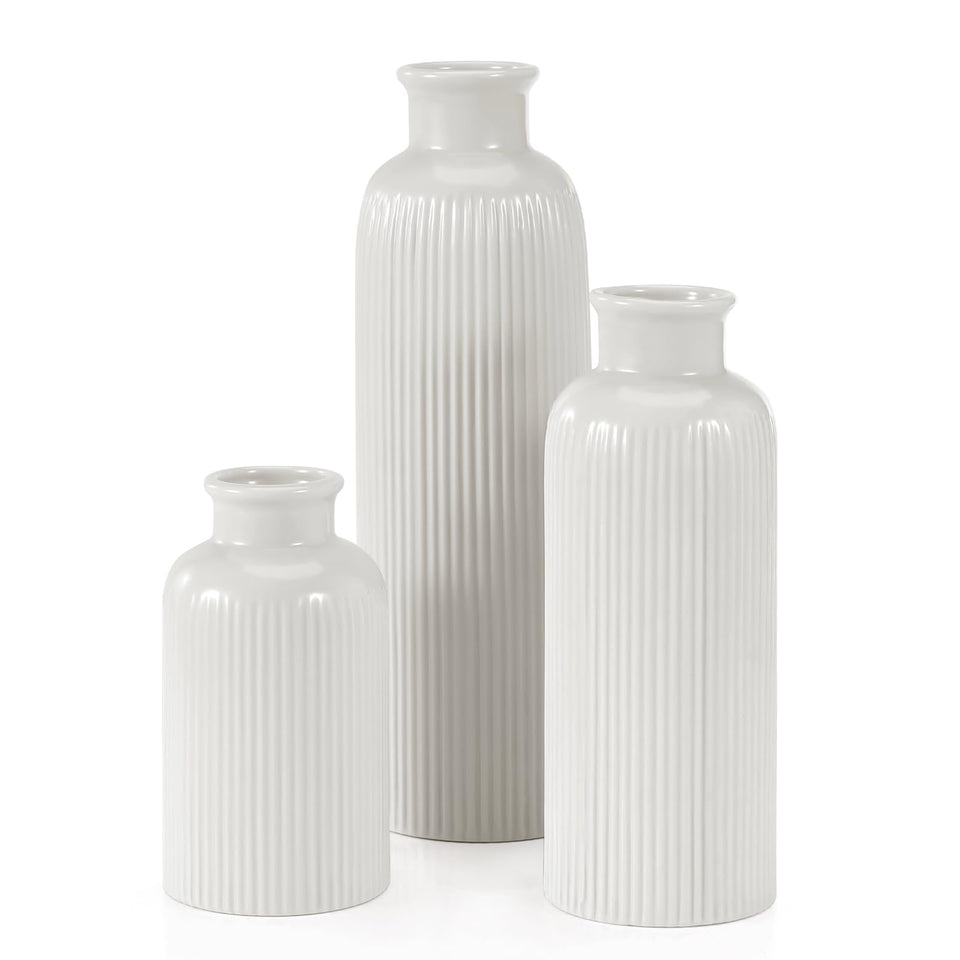 GUKJOB small white ceramic vase set 3 on display for elegant tabletop décor