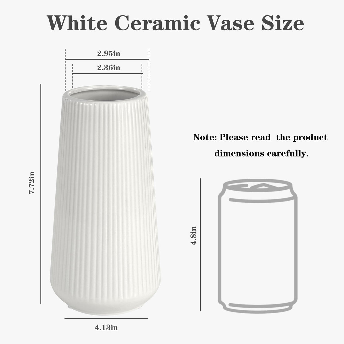 GUKJOB white ceramic vase side view, sturdy thick base for stable display