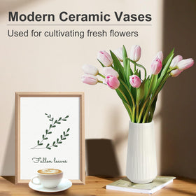 GUKJOB white ceramic vase with pampas grass, neutral minimalist decor idea
