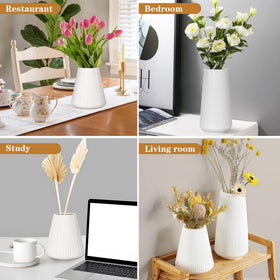 GUKJOB white vase with pampas grass arrangement on living room shelf.