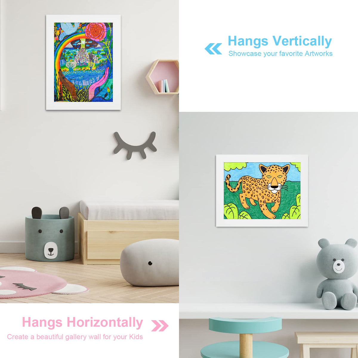 GULETHUN kids art frame with elastic bands stores and organizes past pieces.