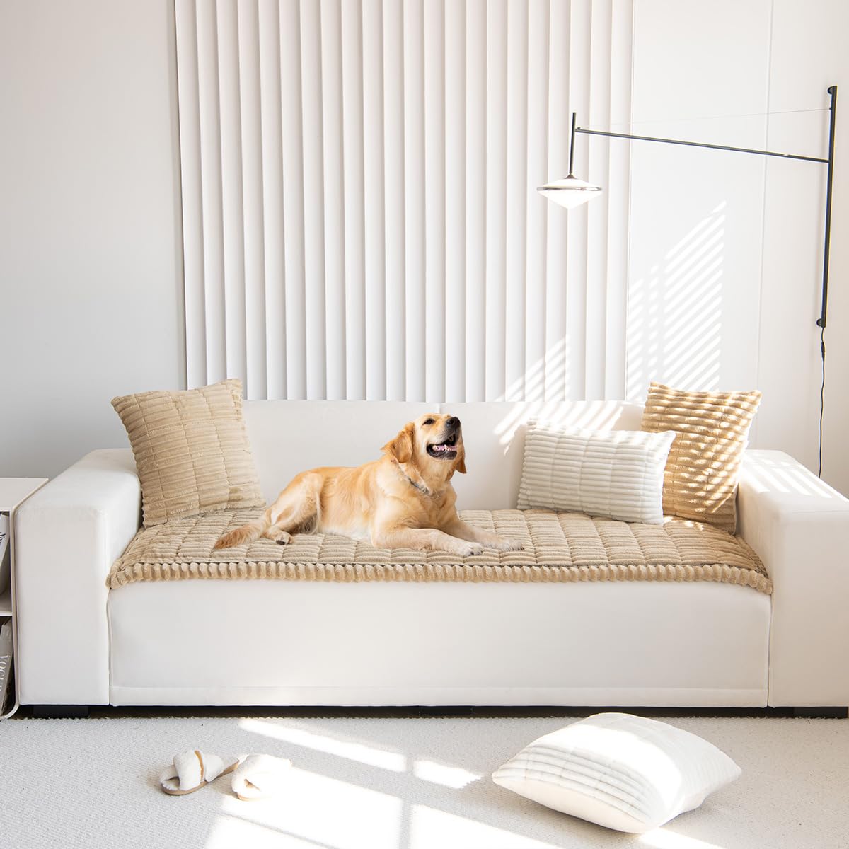Corner fit design by Gumfolk helps achieve a neat sofa look.