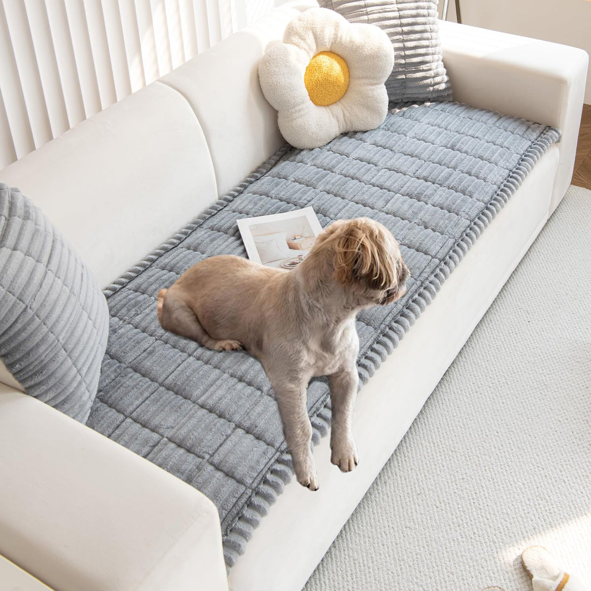 Gumfolk pet couch cover front view protects furniture from scratches and fur.