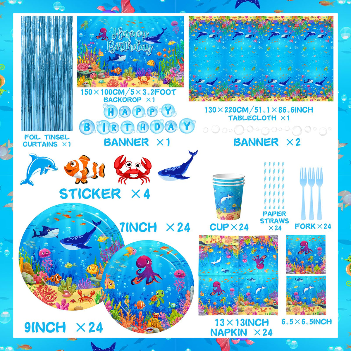 Gumwaqu Sea tableware set provides themed plates and napkins for easy setup.