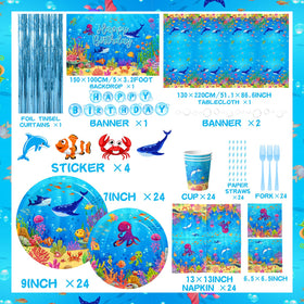 Gumwaqu Sea tableware set provides themed plates and napkins for easy setup.