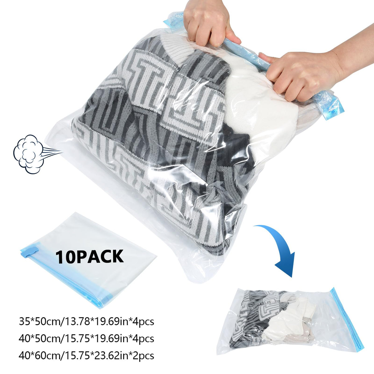 GUOBOYCL vacuum seal bags in multiple sizes for compact storage.