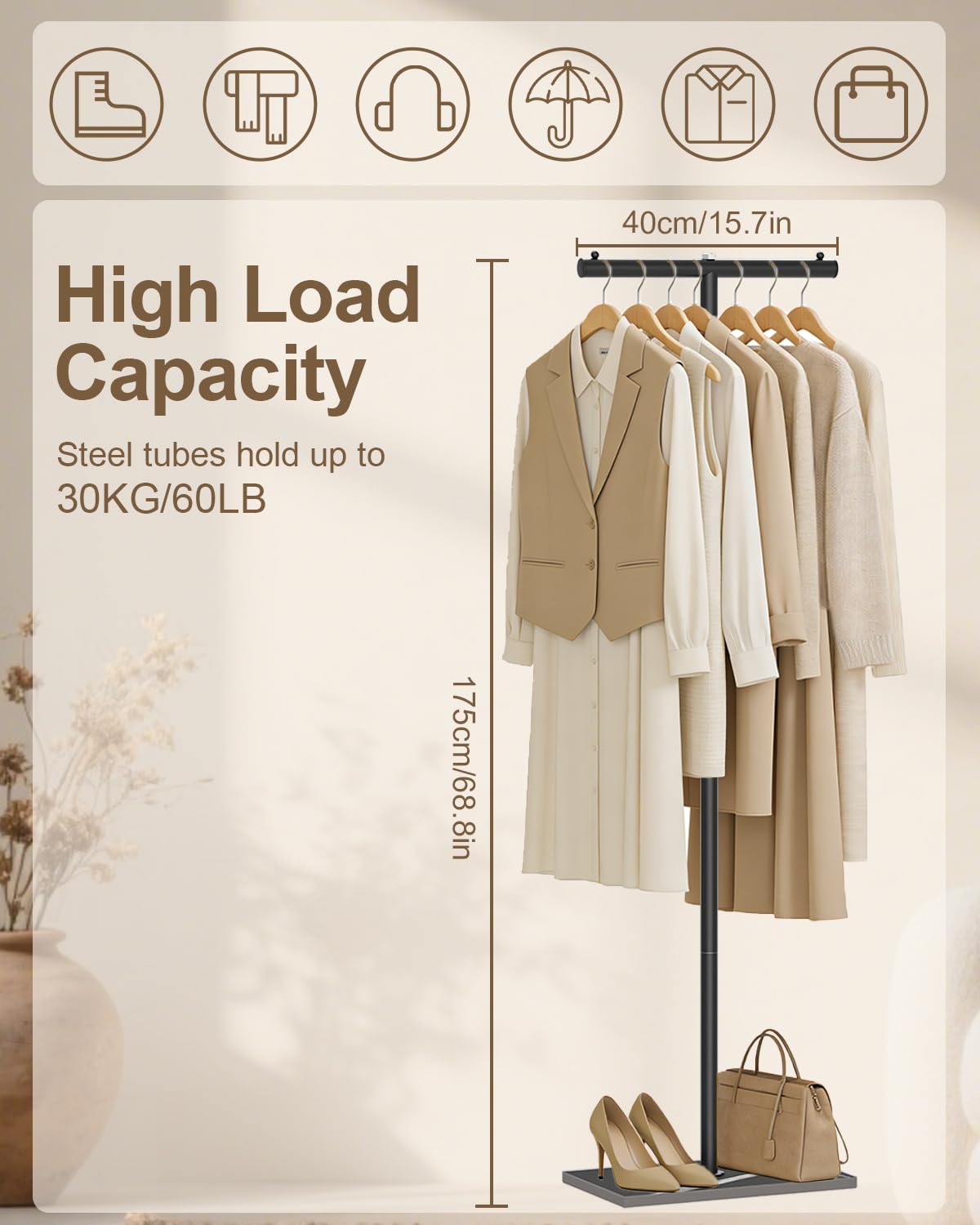 GUOHNHE T-shaped design promotes balanced hanging and prevents collapse.