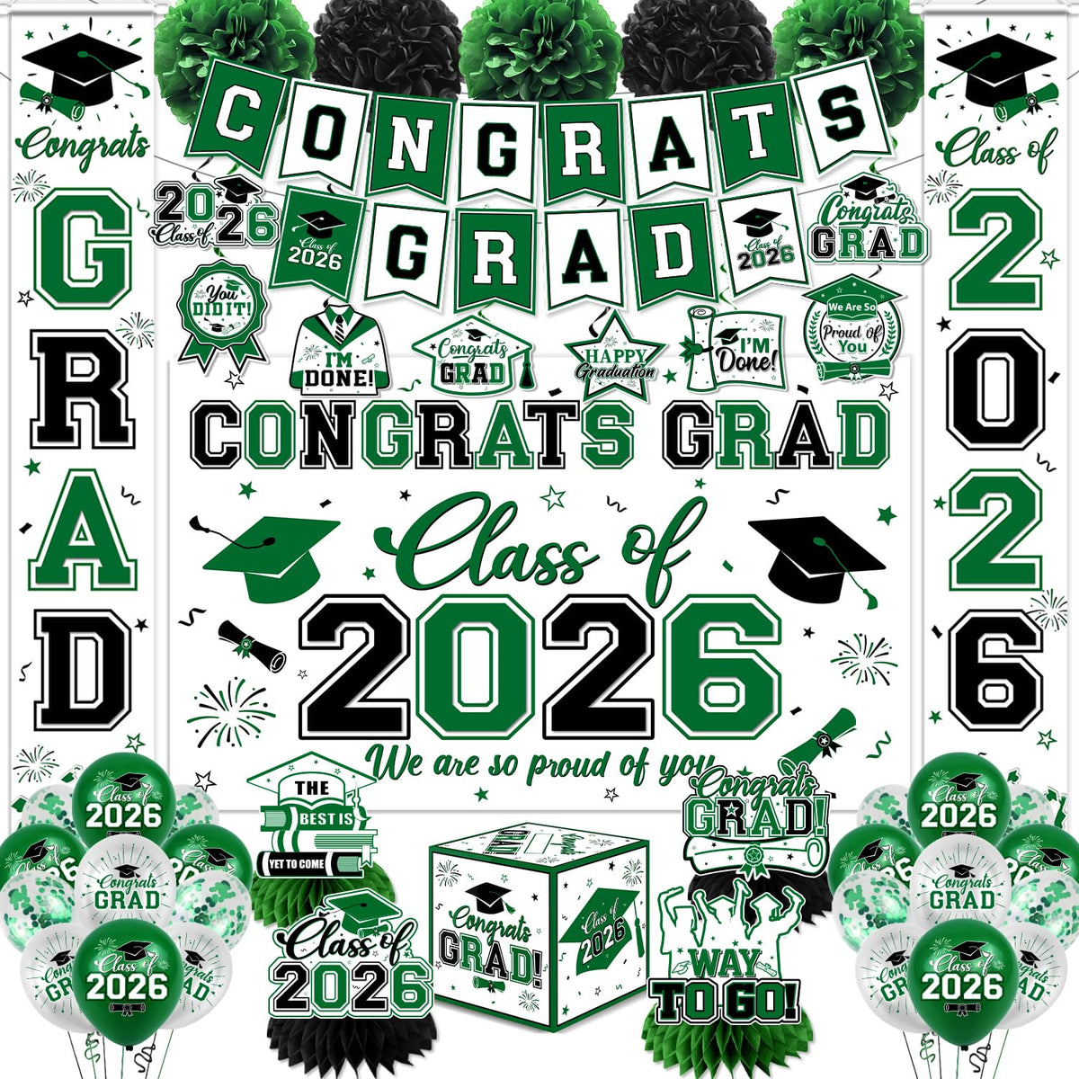 Gupesxu graduation backdrop banner for vibrant milestone photos in black and green
