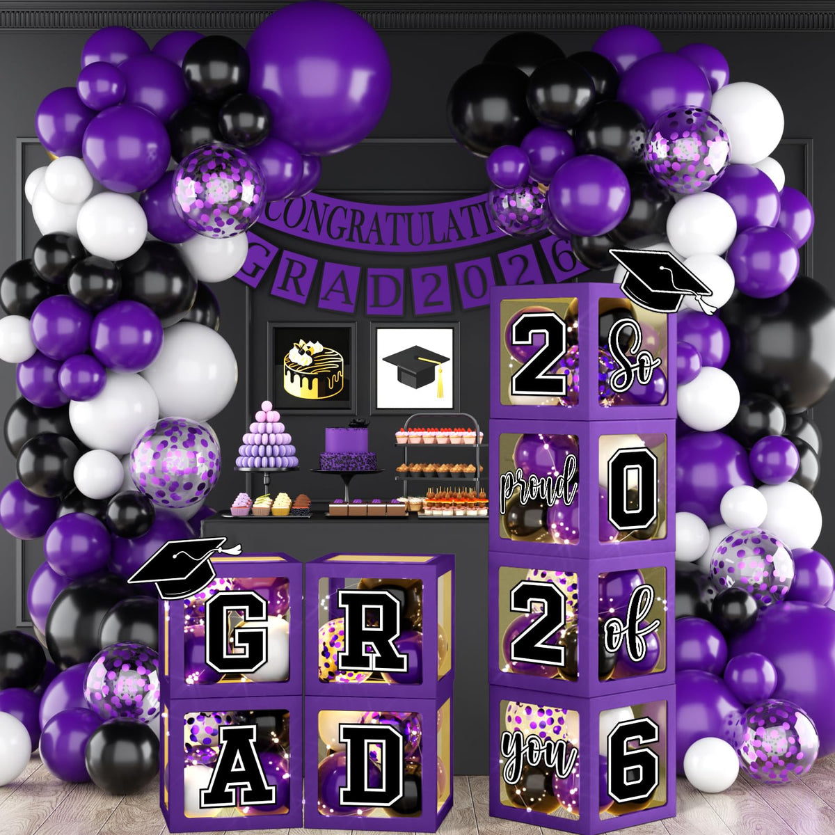 Gupesxu graduation balloon boxes create a bold entryway decor and photo backdrop.