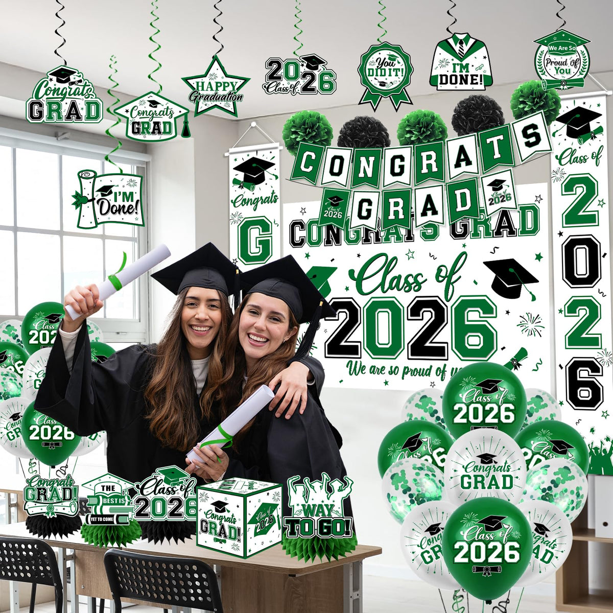 Gupesxu graduation banner with Congrats Grad design for bold event styling