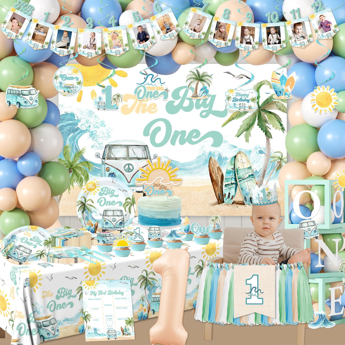 Gupesxu Surf theme backdrop as a stylish focal point for seaside celebrations.