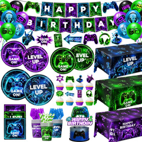 Gupesxu video game birthday tableware set creates a dynamic gaming party backdrop