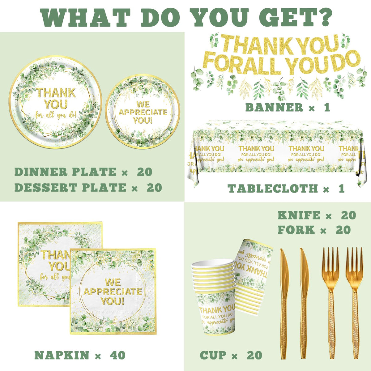 Gupesxu We Appreciate You sage green cups ensure easy servings.