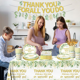 Gupesxu We Appreciate You sage green dessert plates add color and quick cleanup.