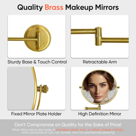 GURUN two-sided swivel mirror in brushed gold provides flexible viewing angles