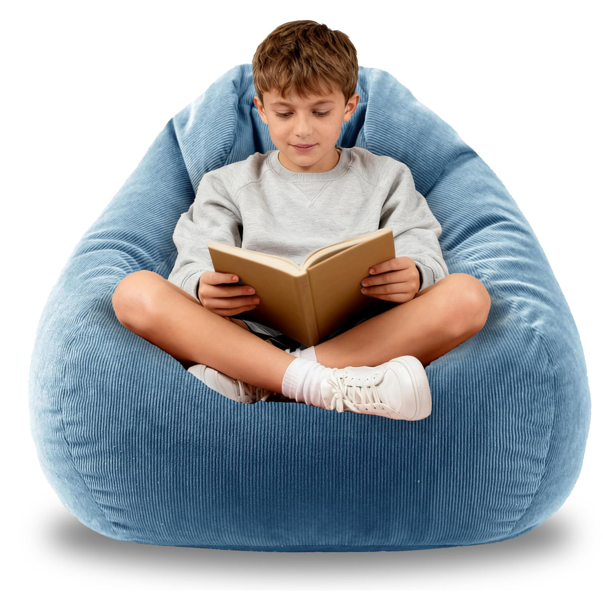 Gurxien bean bag kids chair, round shape for cozy reading.