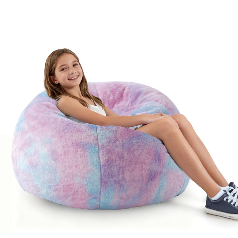 Gurxien modern soft fluffy bean bag chair with rainbow fur, perfect for cozy living spaces.