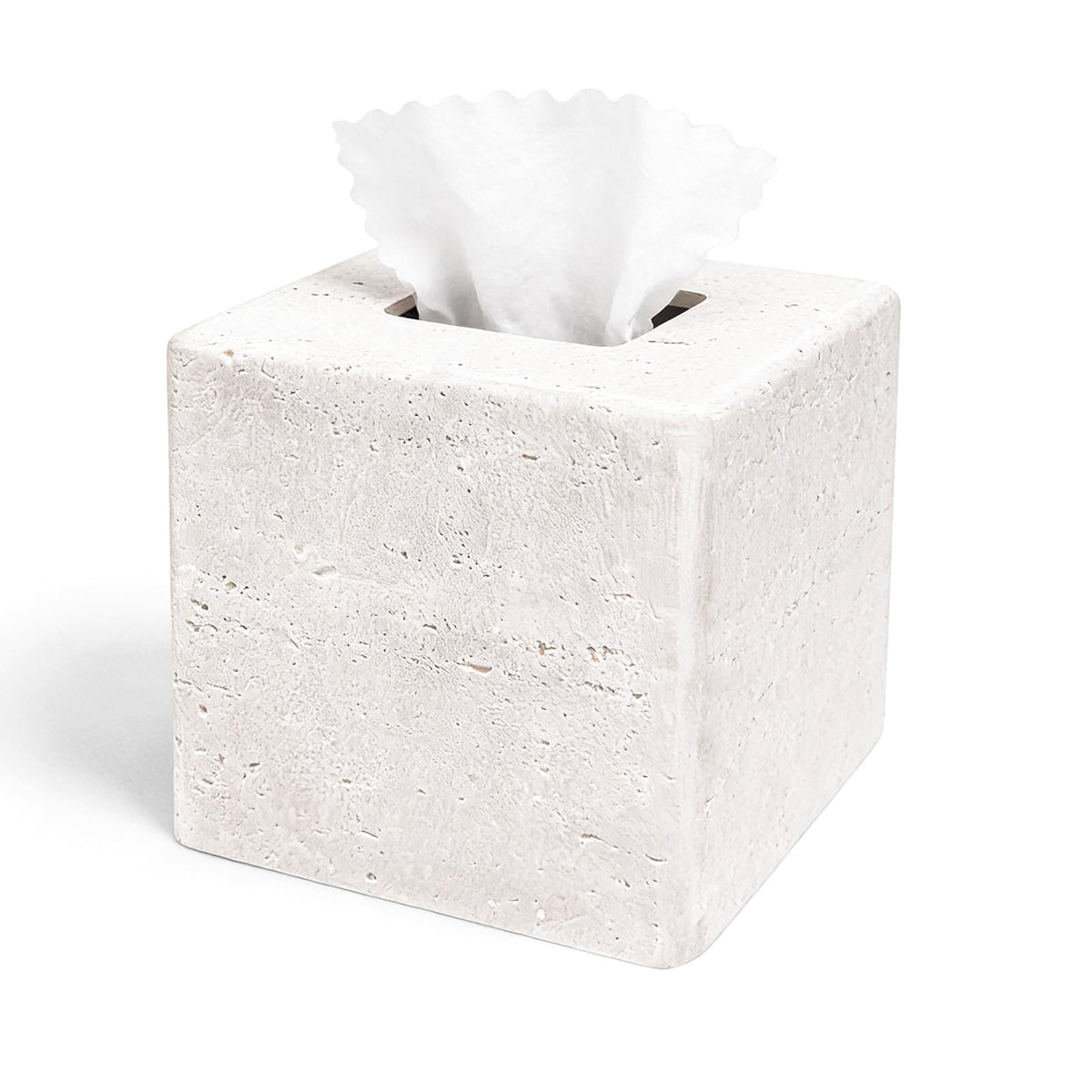 GUSFREUD decorative square tissue box cover in white resin with stone look elevates bathroom aesthetics.