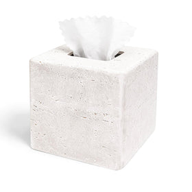 GUSFREUD decorative square tissue box cover in white resin with stone look elevates bathroom aesthetics.