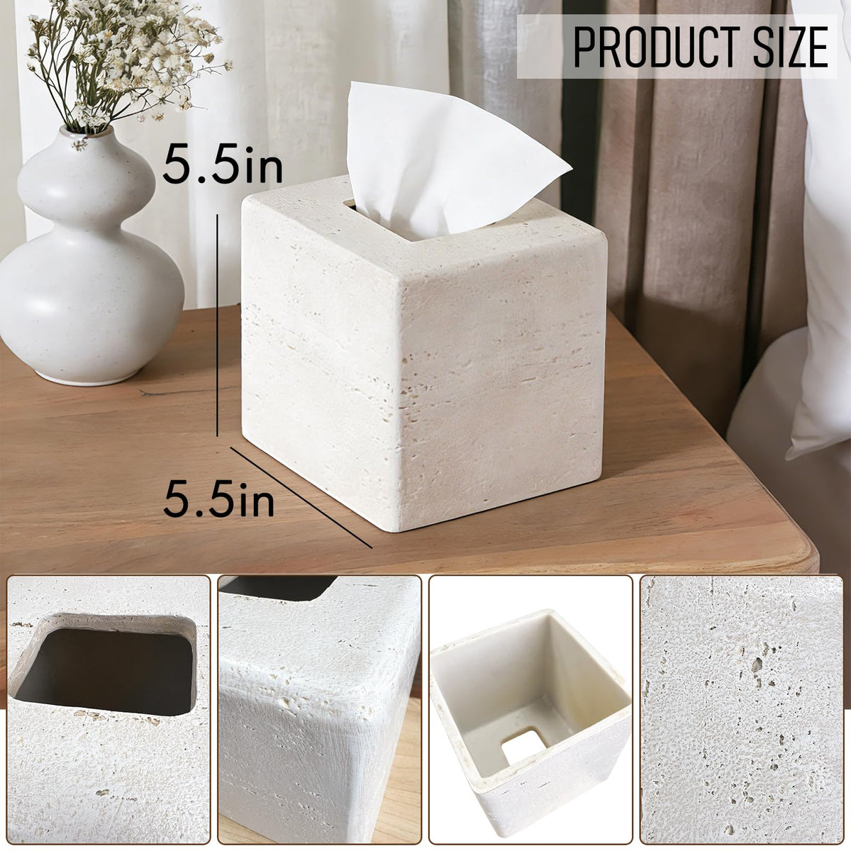 GUSFREUD square tissue box cover features open-bottom access for quick refills.