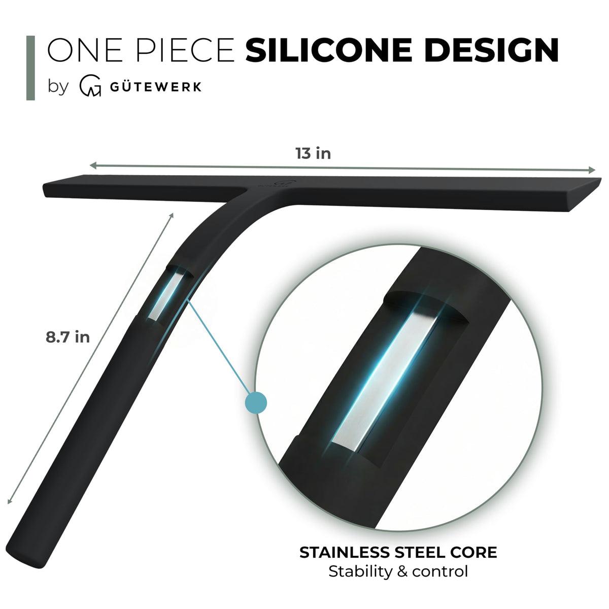 Ergonomic handle and flexible blade remove soap film efficiently