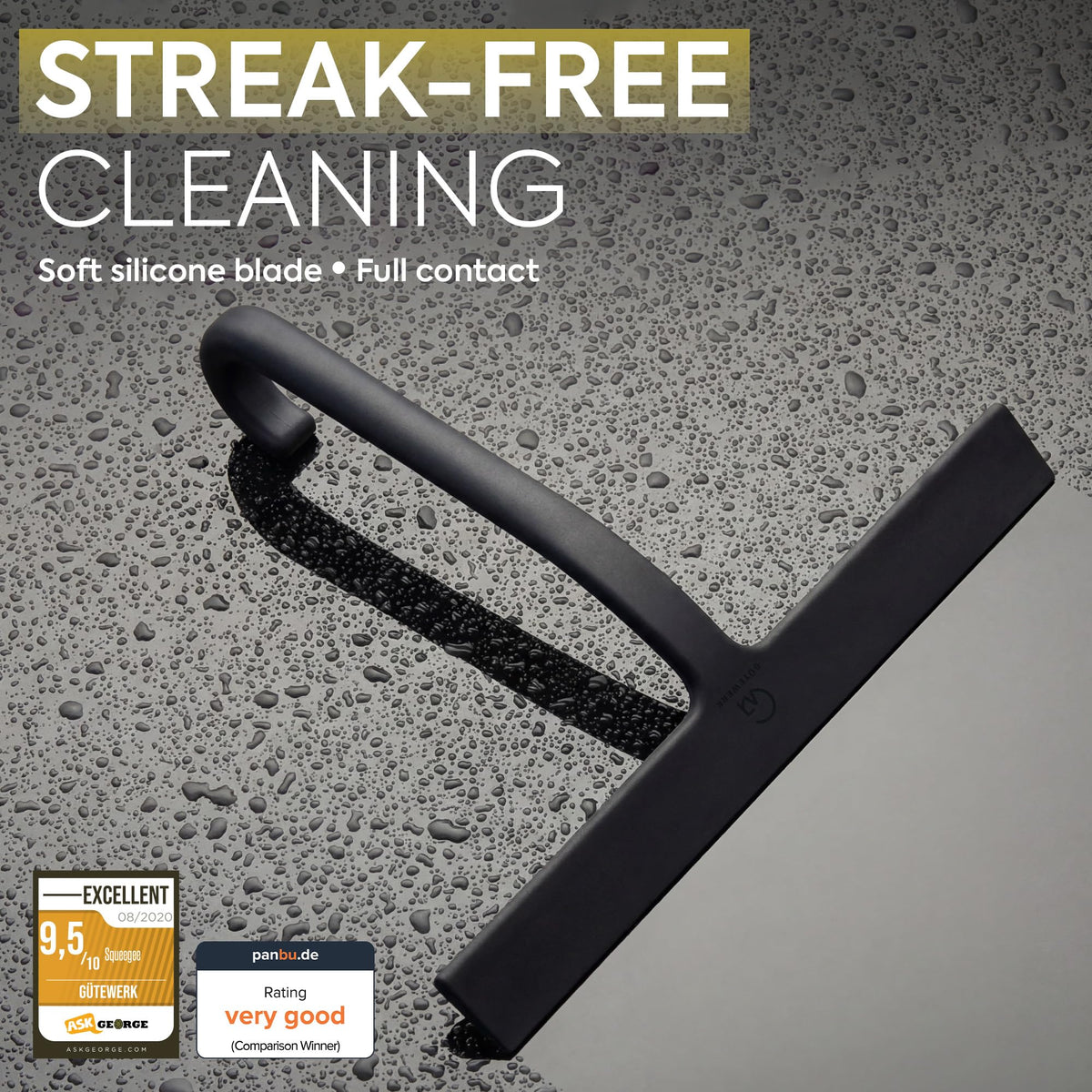 GÜTEWERK shower squeegee streak-free-glass: leaves glass, tile, and mirrors crystal clear.