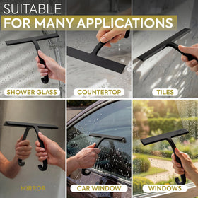 GÜTEWERK suction-cup squeegee: flexible mounting on tile or glass as a backup option.