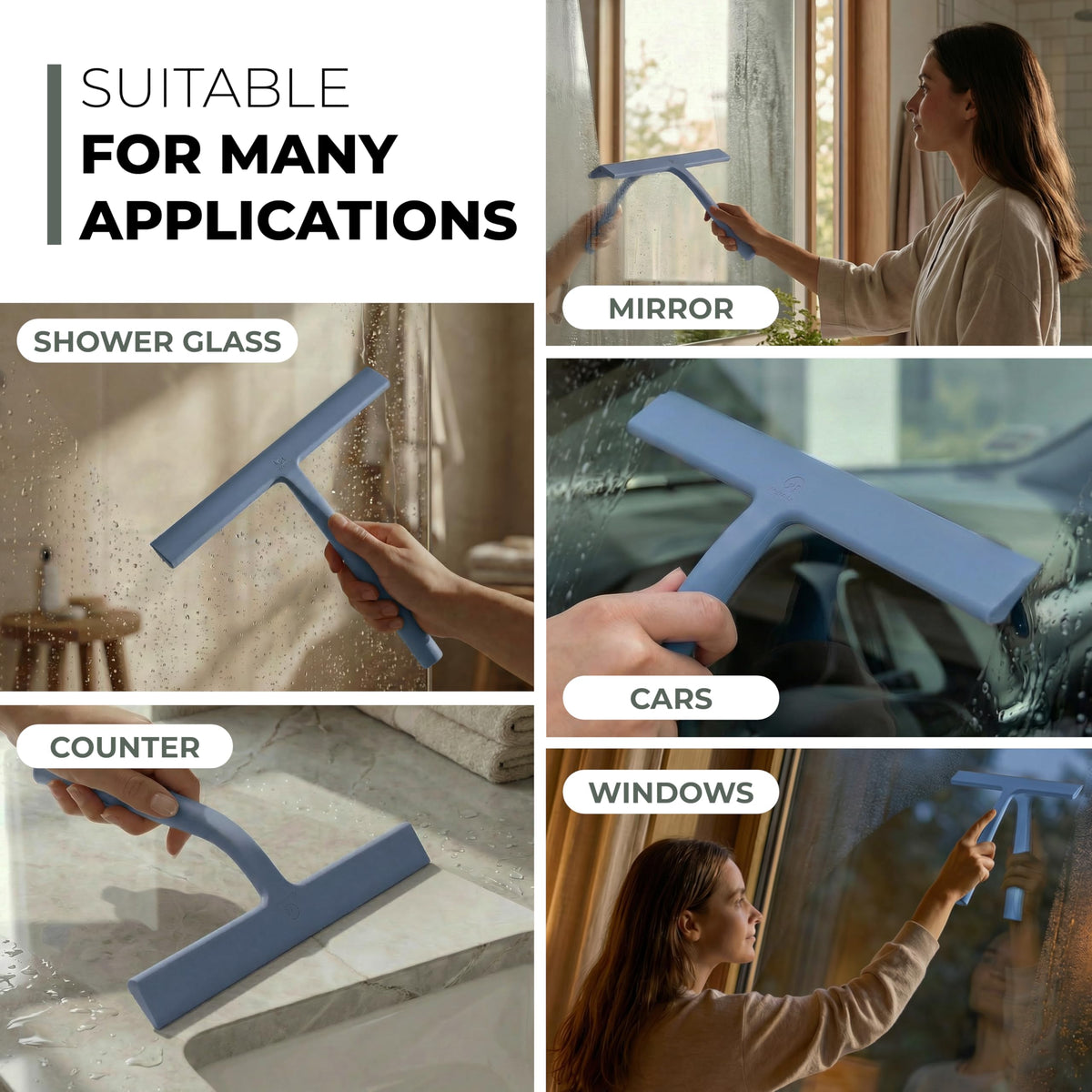 GÜTEWERK non-slip coating keeps the squeegee steady when wet.