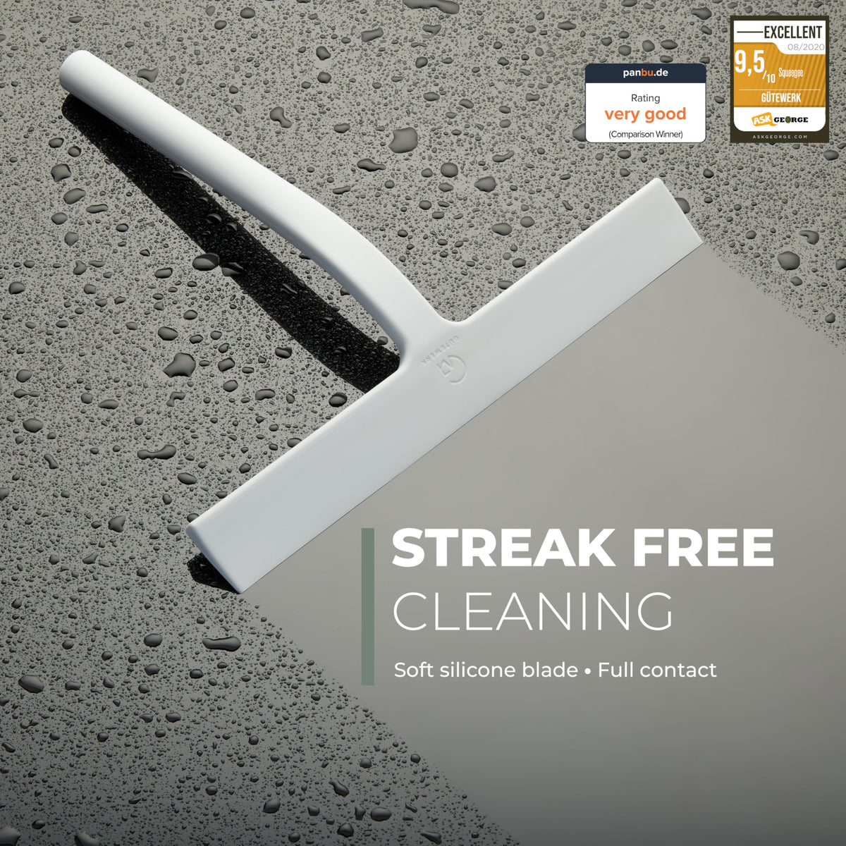 GÜTEWERK squeegee highlights stainless steel core for lasting strength