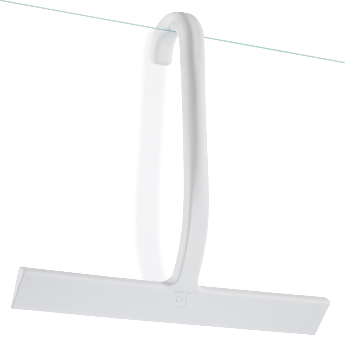 GÜTEWERK shower squeegee on the hang hook for quick glass cleaning
