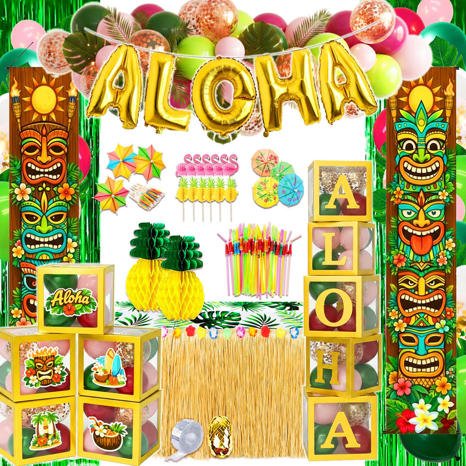Guudmua Aloha tablecloth adds tropical style to your party table.