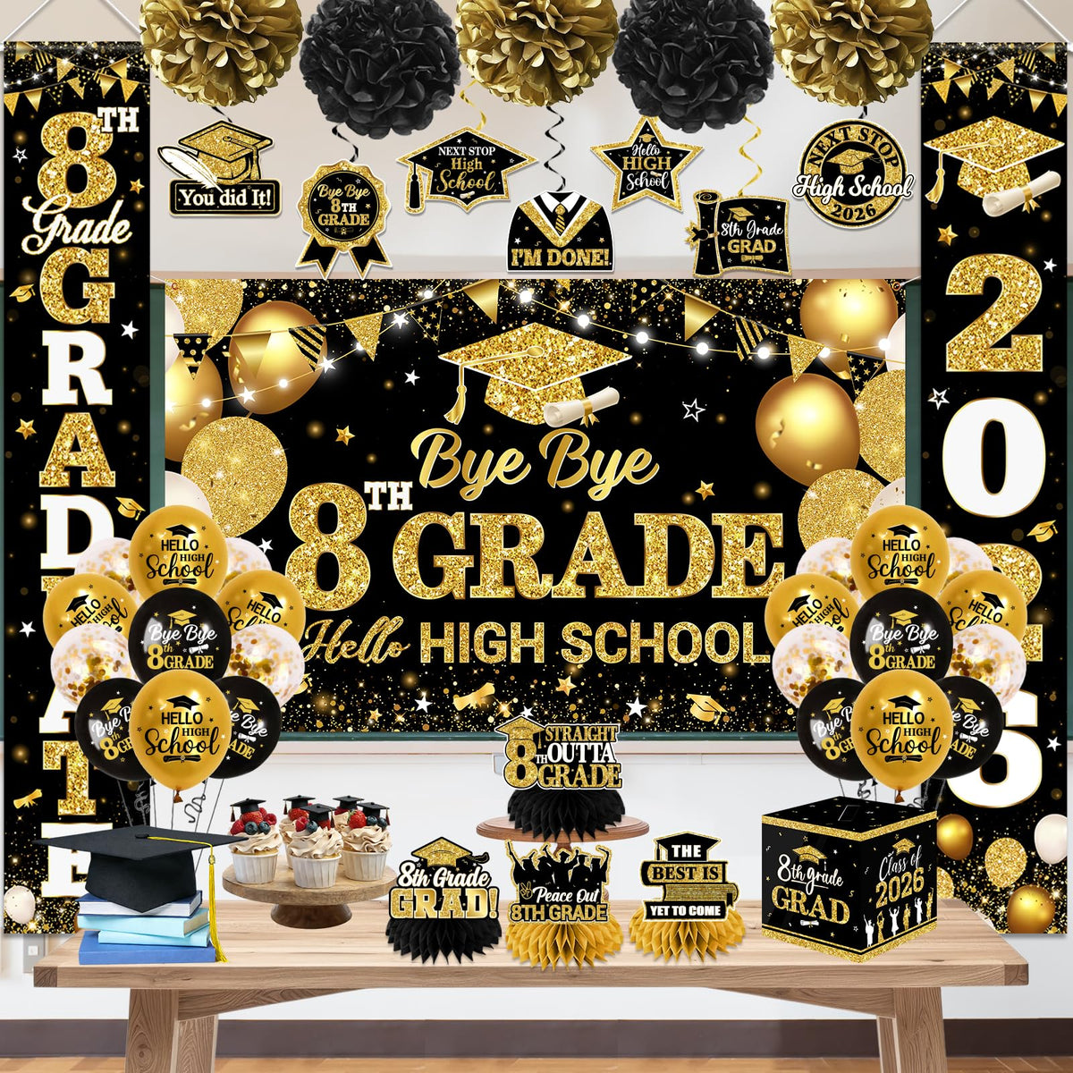Guzbewu 8th-grade card cutouts provide customizable milestone displays.