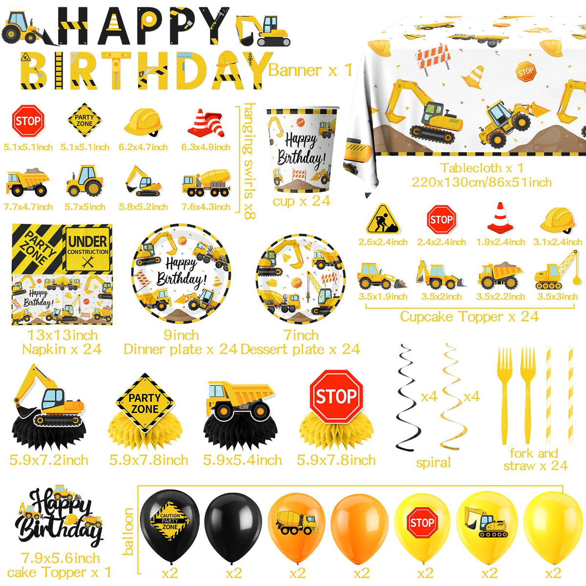 Guzbewu 7-inch construction plates pair with napkins for quick, themed snacking.