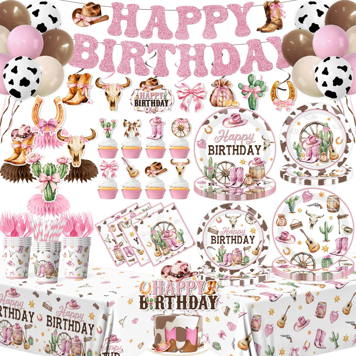Guzbewu cowgirl plates 24-pack for quick setup and festive Western vibes.