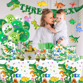 Guzbewu dinosaur tablecloth creates a vivid setting and easy cleanup.