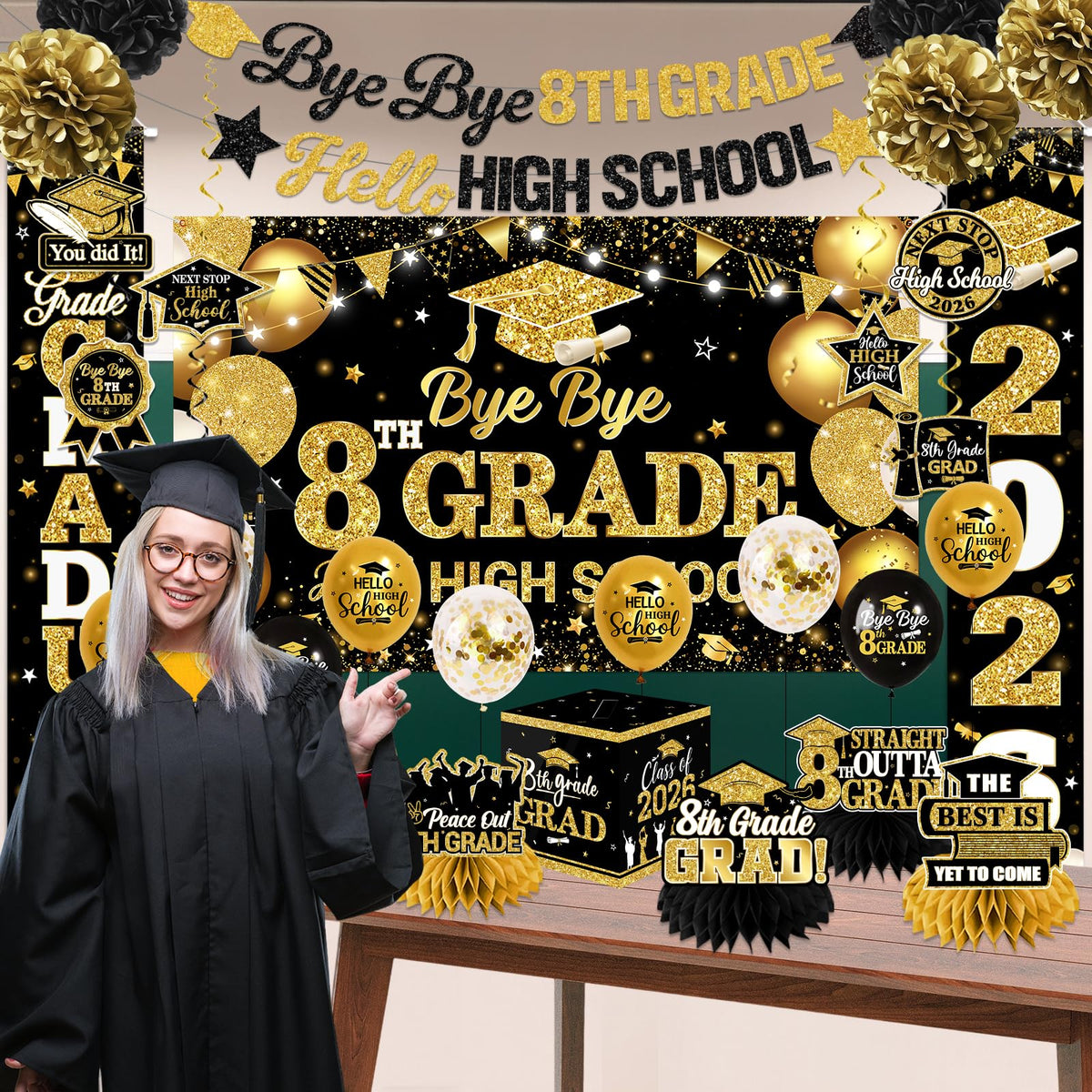 Guzbewu glitter foil swirls decorate ceilings with a sleek black-gold finish.
